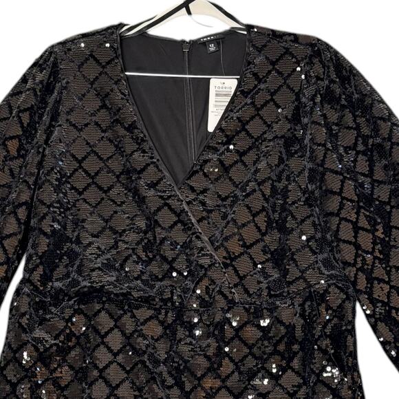 Torrid Black Sequin Velour Midi Dress Pockets Size 12 Cocktail Party Holiday - Picture 4 of 16